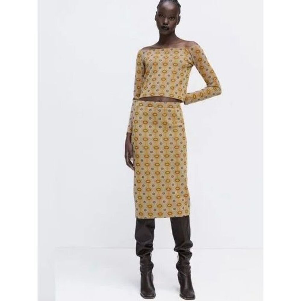 NEW ZARA Women’s Small Jacquard Knit Long Sleeve Top - Picture 7 of 12
